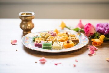 assorted indian sweets on platter