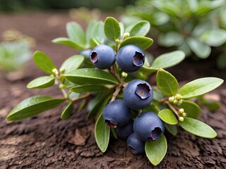 Bilberry (Vaccinium myrtillus) growing in the garden - obrazy, fototapety, plakaty