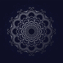 Royal blue background with silver gradient mandala design illustration art