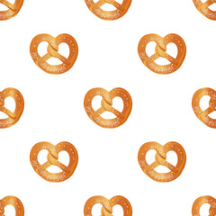 Background with snack food. Seamless pattern. Fast food restaurant, menu. Pretzel vector