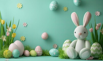 Easter greeting card with green background.
