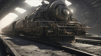 train in the countryside An apocalyptic train that escapes the doom of the world on a futuristic and alien railway.  