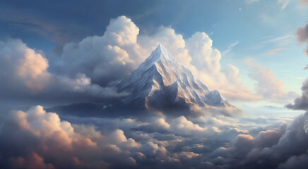 A mountain in the sky with clouds and air - obrazy, fototapety, plakaty