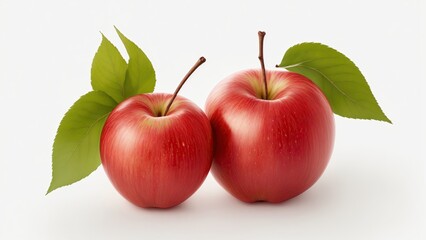 Two red apples on branch on white Background in 8K Realism High Resolution