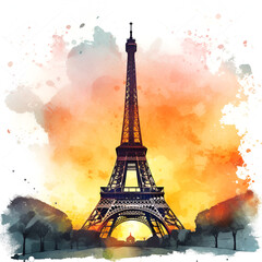 Eiffel Tower Watercolor Clipart, Paris Monument, Ai generative