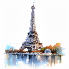Eiffel Tower Watercolor Clipart, Paris Monument, Ai generative