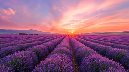 Sunset Radiance in the Lavender Grove
