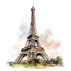 Eiffel Tower Watercolor Clipart, Paris Monument, Ai generative