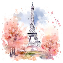 Fototapeta na wymiar Eiffel Tower Watercolor Clipart, Paris Monument, Ai generative