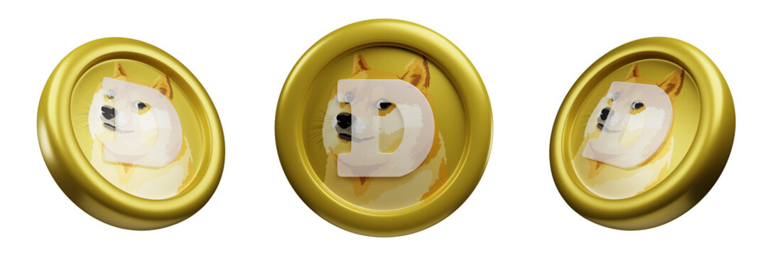 Dogecoin or DOGE Gold Coin 3d Set rendering cryptocurrency illustration cartoon style, blockchain or cryptocurrency design theme