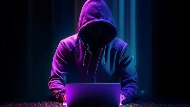Hoodie hacker cyber security using laptop. Techonology concept. Generative ai.	
