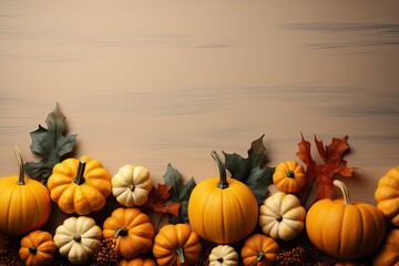 Brown background, space for text, with pumpkins