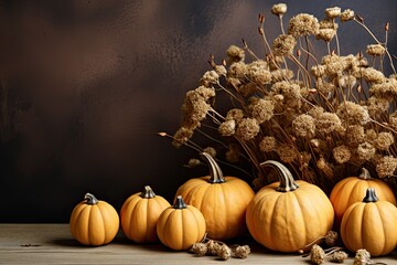 Brown background with pumpkins