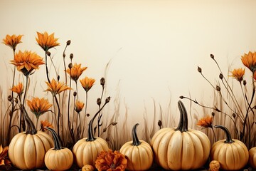 Brown background, space for text, with pumpkins