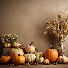 Brown background with pumpkins