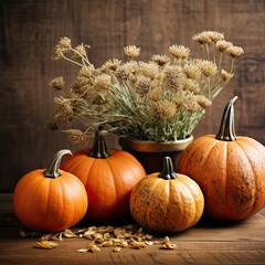 Brown background, with pumpkins