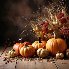 Brown background, with pumpkins
