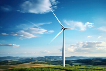 Wind turbines on a clear blue sky for sustainable future in renewable power technology