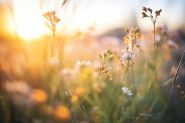 backlit image of wildflowers at sunset with warm light © Alfazet Chronicles
