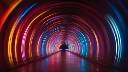 Colorful light exposure in a tunnel