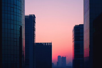 Dawn unfold over a city skyline silhouette, with towering skyscrapers in a scenic urban landscape, creating a panoramic cityscape that captures the essence of modern architecture