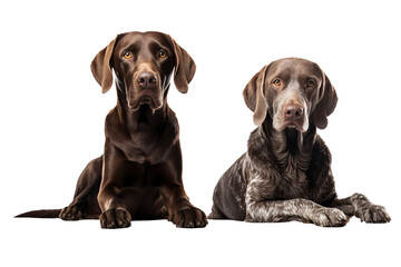 Two dogs sitting isolated on a transparent or white background