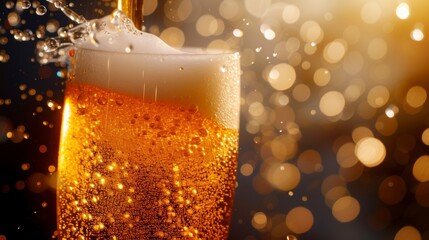 glass glass with craft beer with foam on a bar with bokeh background in high resolution and high quality - obrazy, fototapety, plakaty