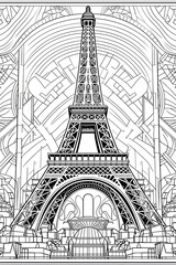 Fototapeta premium Eiffel Tower Coloring Page, Paris Monument, Ai generative 