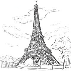 Eiffel Tower Coloring Page, Paris Monument, Ai generative

