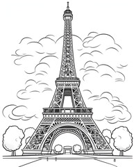 Fototapeta premium Eiffel Tower Coloring Page, Paris Monument, Ai generative 