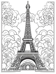 Fototapeta premium Eiffel Tower Coloring Page, Paris Monument, Ai generative 