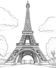 Eiffel Tower Coloring Page, Paris Monument, Ai generative
