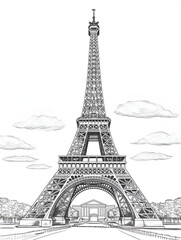 Fototapeta na wymiar Eiffel Tower Coloring Page, Paris Monument, Ai generative 