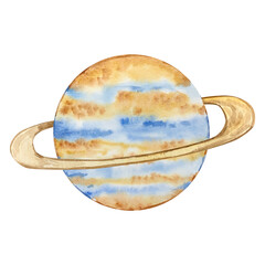 Watercolor beige with blue planet, space
