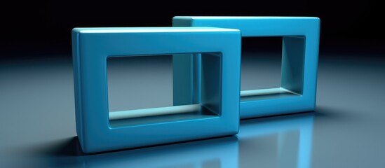 two blue boxes on a dark background with reflection