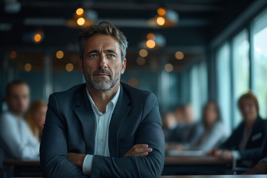 Focused Executive During a Corporate Meeting - Powered by Adobe