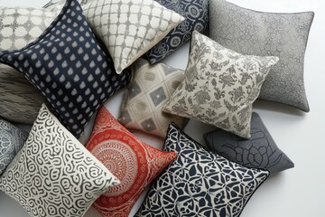 pile of various highend pillows with intricate patterns