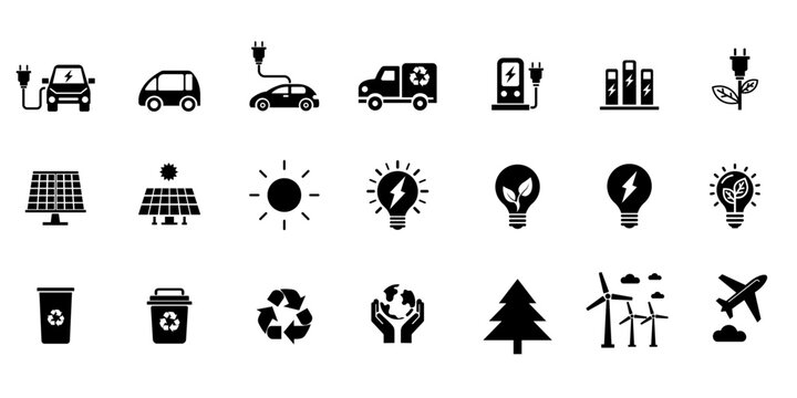 set of Ecology icon,clean energy,renewable energy,green technology,flat vector illustration