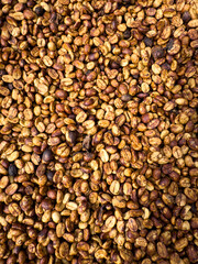  honey coffee bean natural sun dry process. top view full frame
