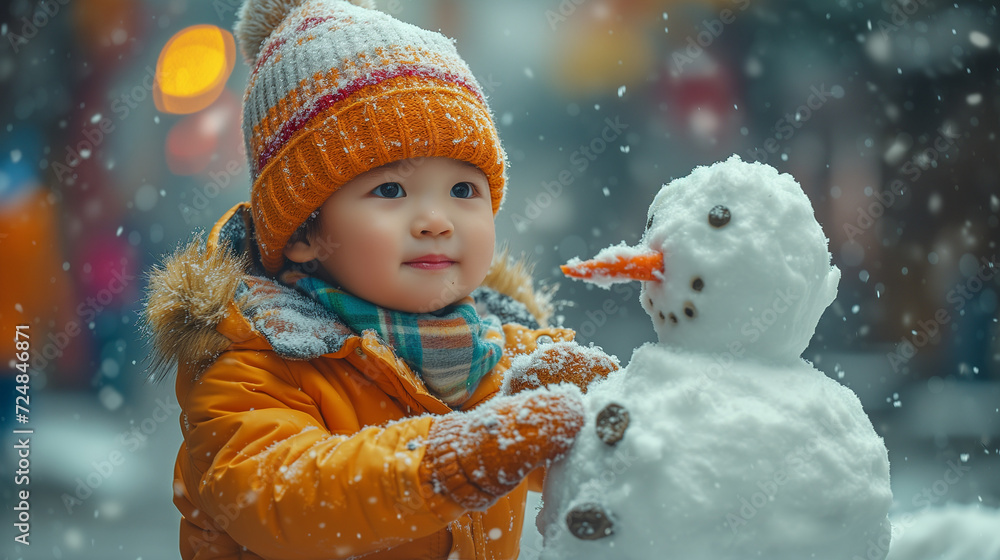 Canvas Prints child with snowman