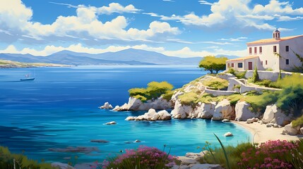 Idyllic Greek island at late spring early summer
 - obrazy, fototapety, plakaty