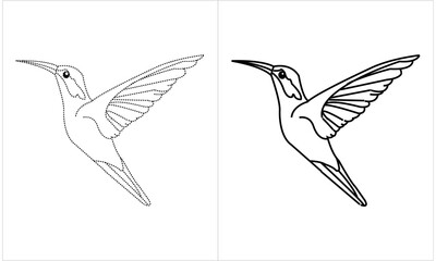 Cool Flying Bird Ready to Perch Outline for Children Coloring Book Vector Illustration.
