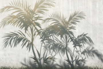 Fototapeta na wymiar Beautiful shadows of a tropical tree on a blank concrete wall.