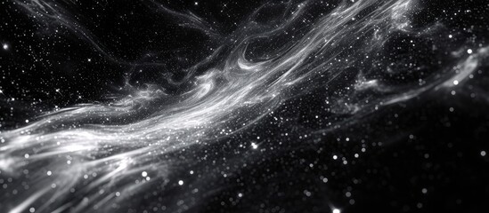 3D-rendered abstract background with monochrome gravitational wave-affected dark matter in space.