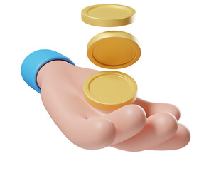 3d illustration of hand catch coin.