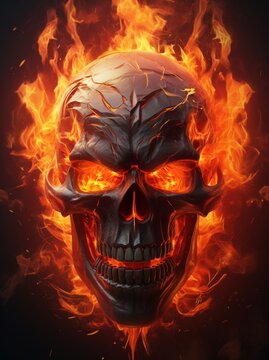 Flaming Skull Radiating Fiery Energy