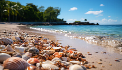 Fototapeta na wymiar Tropical coastline, blue water, sandy beach, summer vacations generated by AI