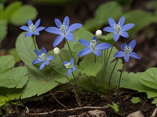 Blue Cohosh (Caulophyllum thalictroides) growing in the garden