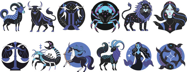 Zodiac Signs of the European Yearly Calendar-