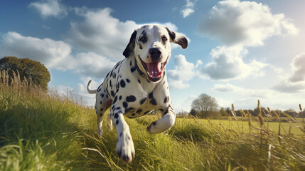 Dog, Dalmatian running on the grass